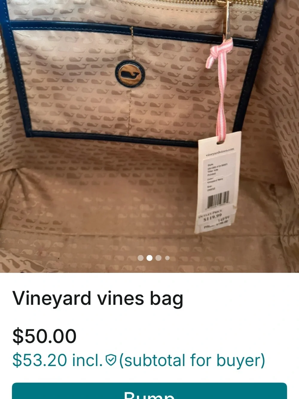 Vineyard Vines Navy and White Striped Polka Dot Tote Bag